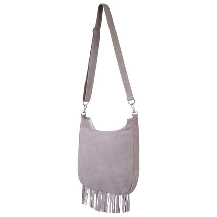 Ladies Grey Suede Leather Western Style Handbag With Fringes and Studs - MARA Leather