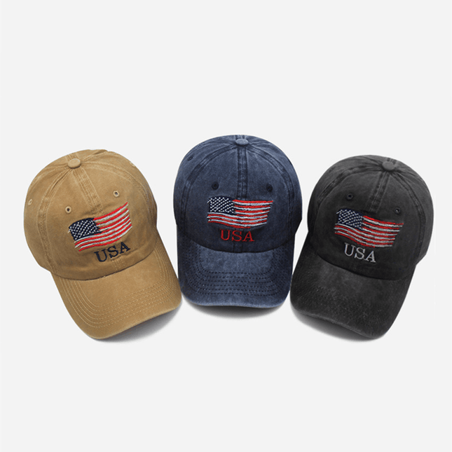 American Flag Embroidery USA Hat Soft Cotton Distressed Style Baseball Cap - MARA Leather