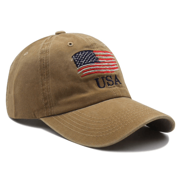 American Flag Embroidery USA Hat Soft Cotton Distressed Style Baseball Cap - MARA Leather
