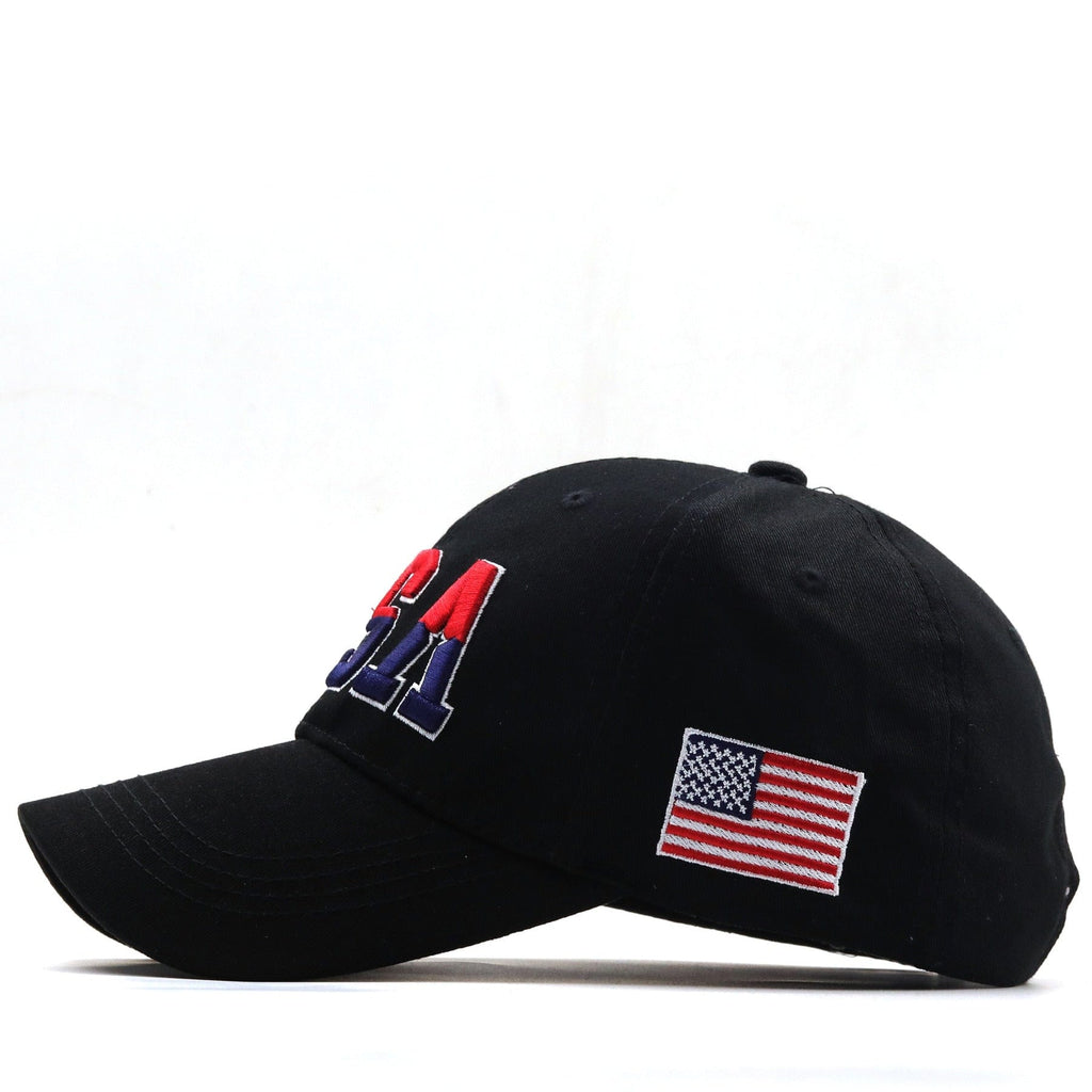 USA Flag 3D Embroidered Cotton Soft Baseball Style Cap Blue