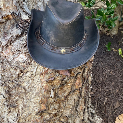 Ruff Rider Hat - Outback Leather Distressed Black Cowboy Hat