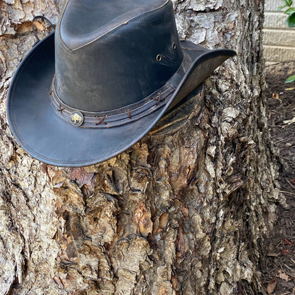 Ruff Rider Hat - Outback Leather Distressed Black Cowboy Hat