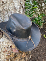 Ruff Rider Hat - Outback Leather Distressed Black Cowboy Hat