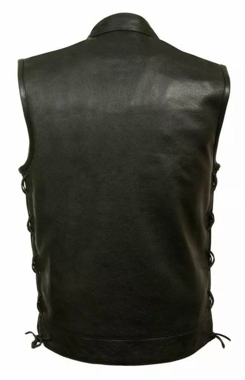 SOA Vest Men's Real Leather Anarchy Motorcycle Biker Club Concealed Carry Outlaw W/Side Laces