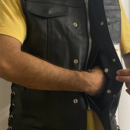 SOA Vest Men's Real Leather Anarchy Motorcycle Biker Club Concealed Carry Outlaw W/Side Laces
