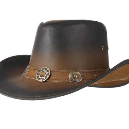 Large Brim Dual Tone Genuine Cow Leather Fancy Unisex Cowboy Hat