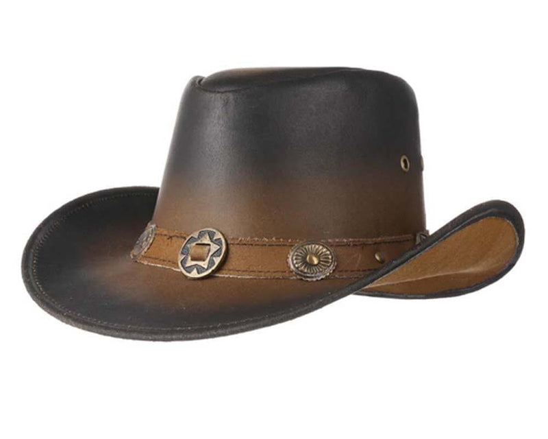 Large Brim Dual Tone Genuine Cow Leather Fancy Unisex Cowboy Hat
