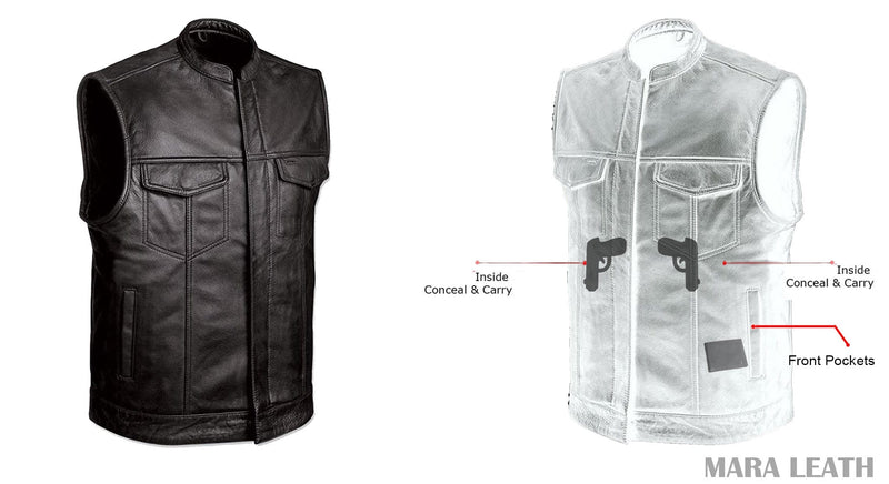 Leather MC-Vest - Cut Off - SOA - High V-cut neck, Vests