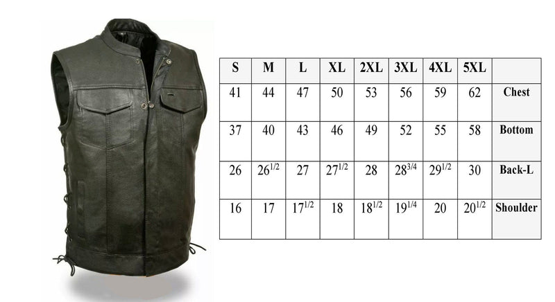 SOA Vest Men's Real Leather Anarchy Motorcycle Biker Club Concealed Carry Outlaw W/Side Laces