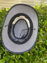 Denim Cowboy Western Hat With Braided Leather Band & Adjustable Chin Strap