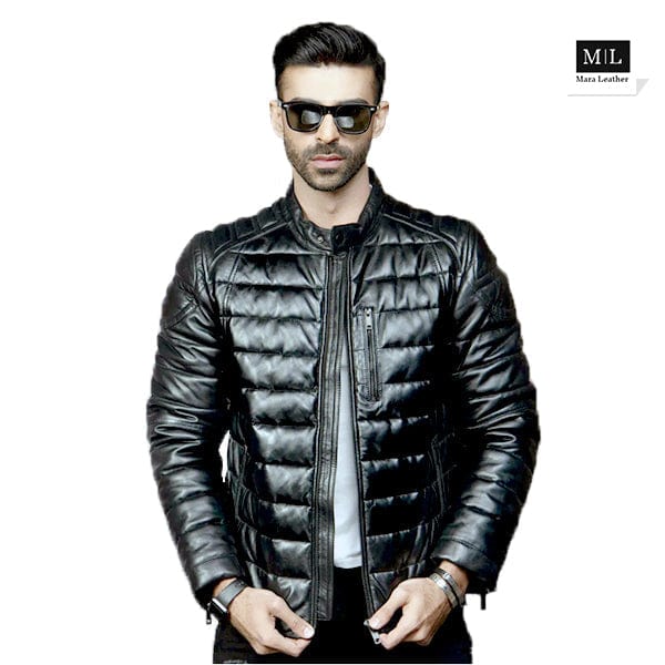 Men's Black Genuine Leather Fully Padded Motorcycle Style Jacket - MARA Leather