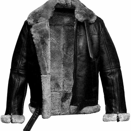 Genuine Sheepskin Leather RAF Flight Aviator B3 Bomber Jacket With Fur Wool Lining