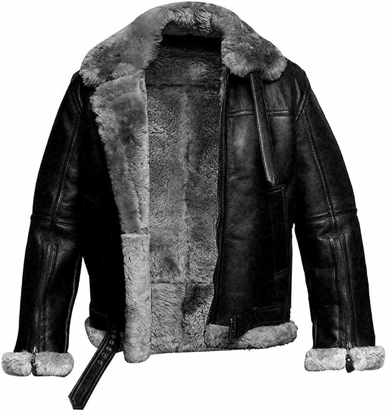 Genuine Sheepskin Leather RAF Flight Aviator B3 Bomber Jacket With Fur Wool Lining
