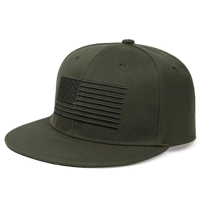 USA Flag 3D Embroidered Flat Bill Snapback Adjustable Cotton Twill Cap - MARA Leather