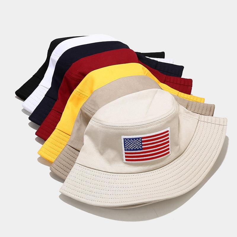American Flag Patch USA Embroidered Soft Cotton Bucket Hat for Summers - Black