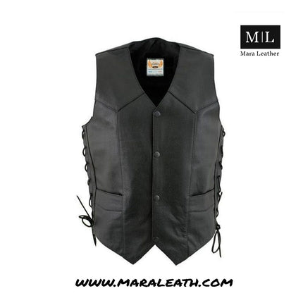 Men's Western Cut Classic Motorcycle Leather Adjustable Vest