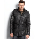 Men's Parka Four Pocket High Neck Genuine Leather Jacket - MARA Leather