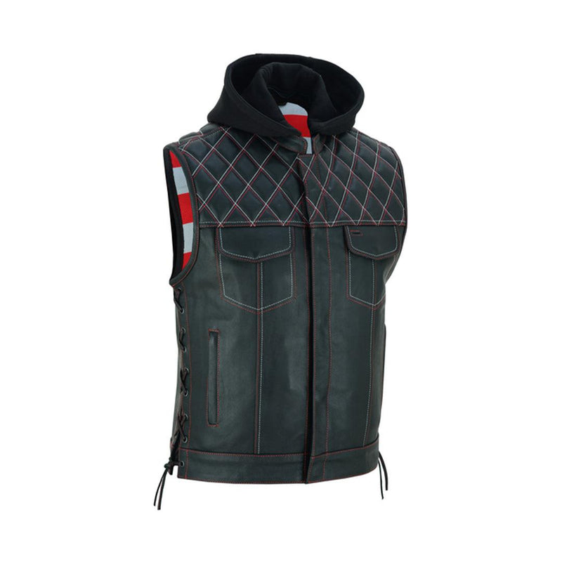 Men's Hooded Motorcycle Leather Vest -The Road Edge - MARA Leather