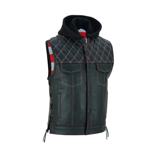 Men's Hooded Motorcycle Leather Vest -The Road Edge – MARA Leather