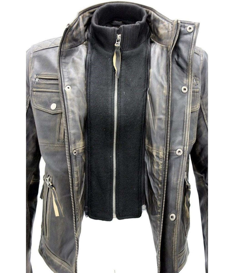 Men's Cafe Racer Distressed Brown Motorcycle Genuine Leather Jacket - MARA Leather