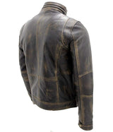 Men's Cafe Racer Distressed Brown Motorcycle Genuine Leather Jacket - MARA Leather