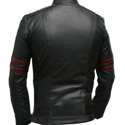 Fight Club Hybrid Mayhem Men's Slim Fit Red Stripes Black Biker Leather Jacket