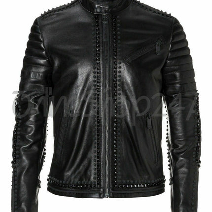 New Mens Philip Plein Black Punk Full Heavy Metal Spiked Studded Leather Jacket