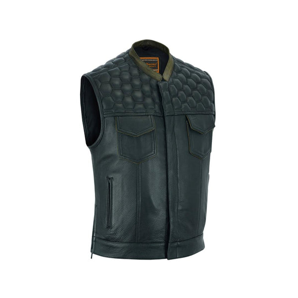 Men's Quilted Diamond Cowhide Leather Biker Vest - MARA Leather