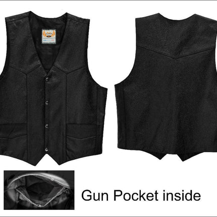 Men's Classic Western Cut Snap Front With Concealed Pockets Motorcycle Leather Vest