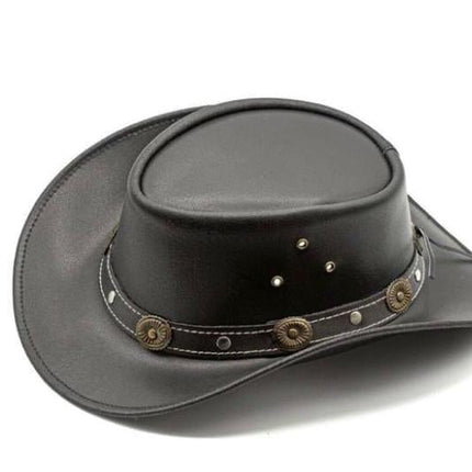 Showerproof Genuine Black Leather Cowboy Western Hat