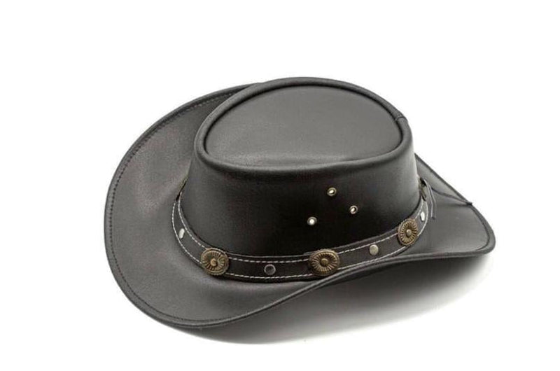 Showerproof Genuine Black Leather Cowboy Western Hat