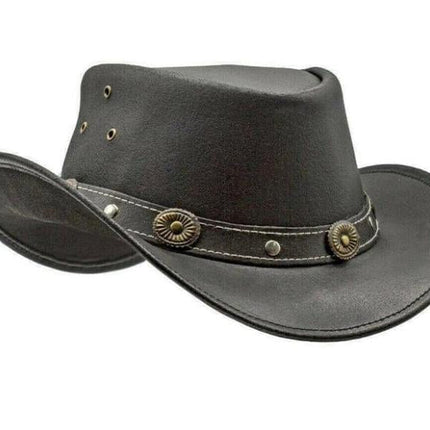 Showerproof Genuine Black Leather Cowboy Western Hat