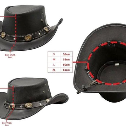 Showerproof Genuine Black Leather Cowboy Western Hat