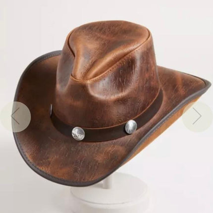 Classic Western Brown 100% Genuine Leather Fancy Unisex Cowboy Hat