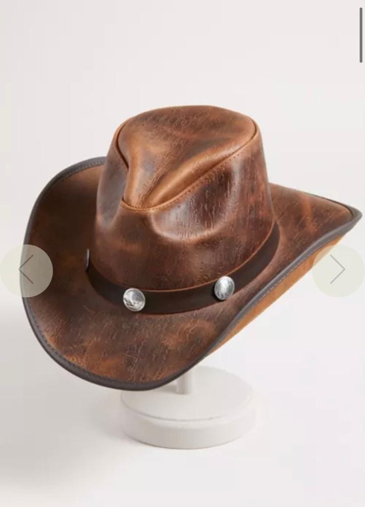 cowboy motorcycle helmet Classic Western Brown 100% Genuine Leather Fancy Unisex Cowboy Hat
