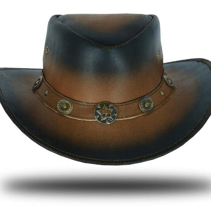 Large Brim Dual Tone Genuine Cow Leather Fancy Unisex Cowboy Hat