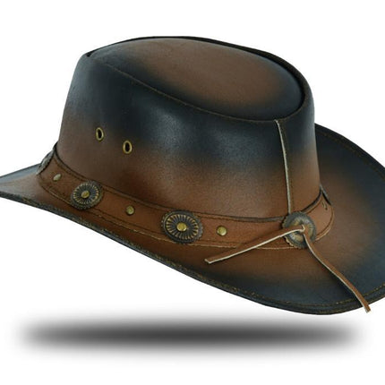 Large Brim Dual Tone Genuine Cow Leather Fancy Unisex Cowboy Hat