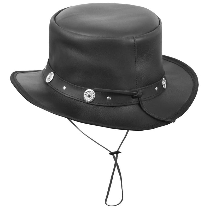 Western Style Black 100% Genuine Leather Fancy Unisex Top Hat