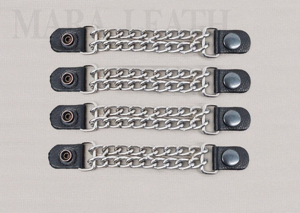 4pcs/set Leather + Stainless Steel Motorcycle Vest Chainmail Extenders Snap (Black Buttons)