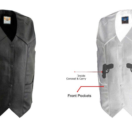 Men's Classic Western Cut Snap Front With Concealed Pockets Motorcycle Leather Vest