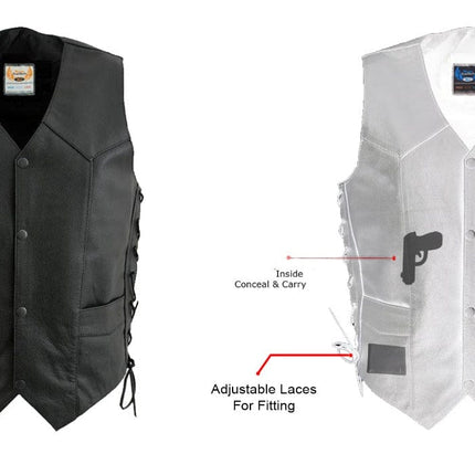 Men's Western Cut Classic Motorcycle Leather Adjustable Vest