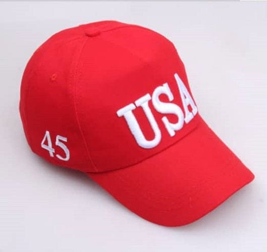 USA Flag Embroidered Cotton Soft Baseball Style Cap - Red