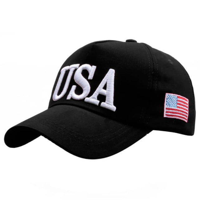 USA Flag Embroidered Cotton Soft Baseball Style Cap - Red
