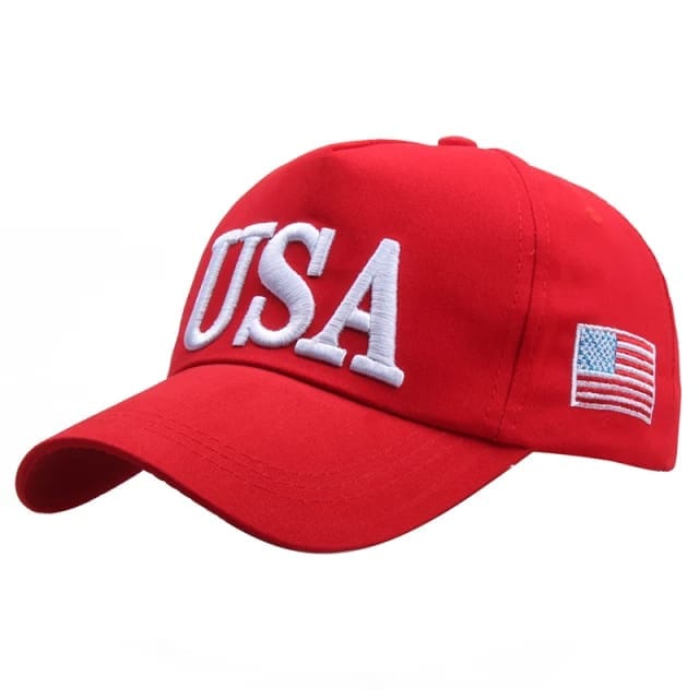 USA Flag Embroidered Cotton Soft Baseball Style Cap - Red