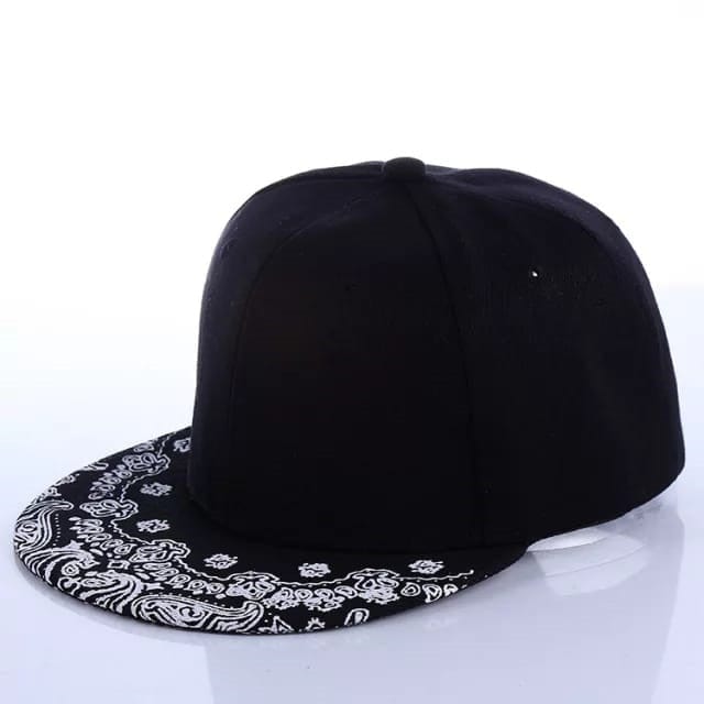 New Flat Brim Soft Cotton Paisley Snapback Cap - Black