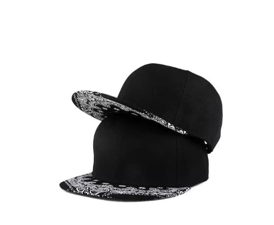 New Flat Brim Soft Cotton Paisley Snapback Cap - Black