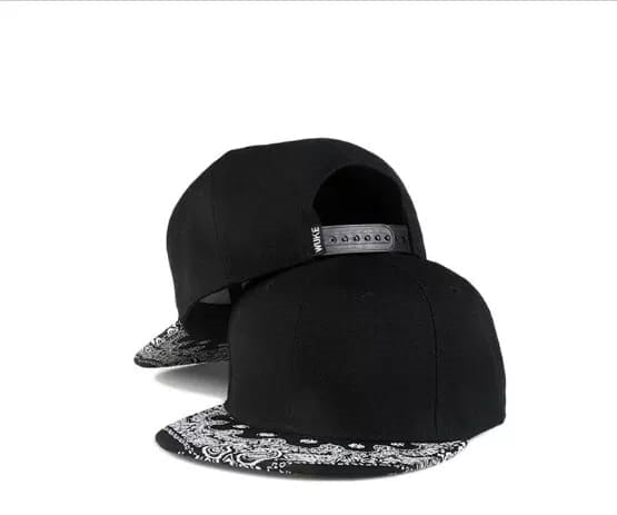 New Flat Brim Soft Cotton Paisley Snapback Cap - Black