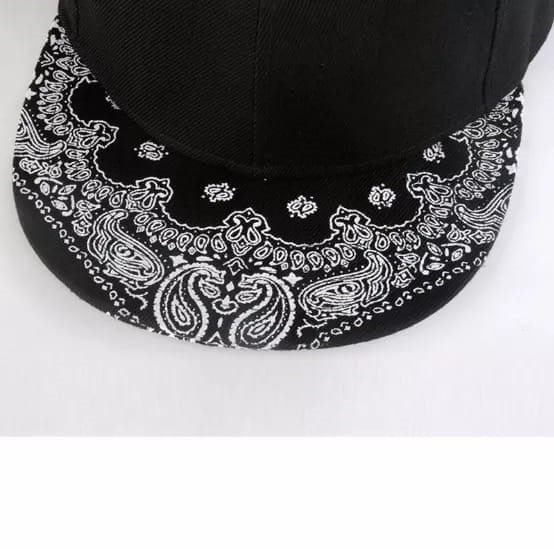New Flat Brim Soft Cotton Paisley Snapback Cap - Black