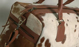 Natural Brown and White Cowhide Print Genuine Leather Duffel Bag - MARA Leather