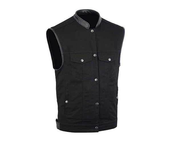 Men's Basic Black Denim Club Motorcycle Vest 100% Cotton – MARA